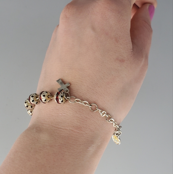 Virgin Mary Rosary Silvertone Red Crystal Bracelet - Picture 4 of 6